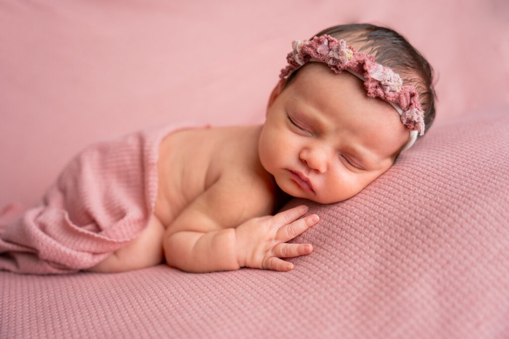 Beautiful newborn photography girl in pint